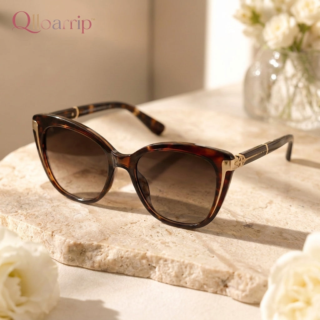 Qlloarrip™ Elara Oversized Cat-Eye Sunglasses – Women's UV400 Fashion Sunglasses, Lightweight Statement Eyewear