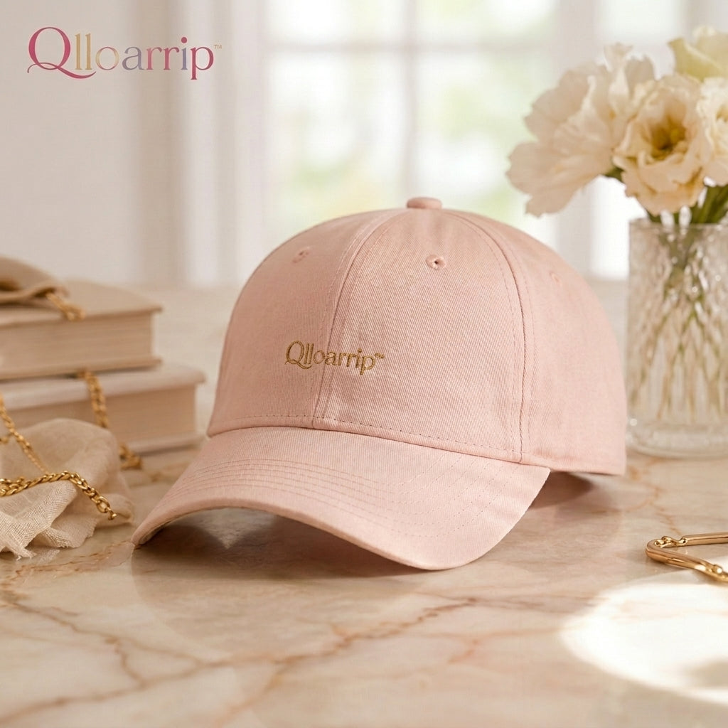 Qlloarrip™ Amelie Embroidered Baseball Cap – Women's Cotton Adjustable Fashion Hat, Minimal Logo Cap