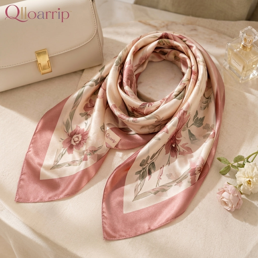 Qlloarrip™ Celeste Satin Square Scarf – Women's Printed Neck Scarf, Hair Wrap & Handbag Accessory