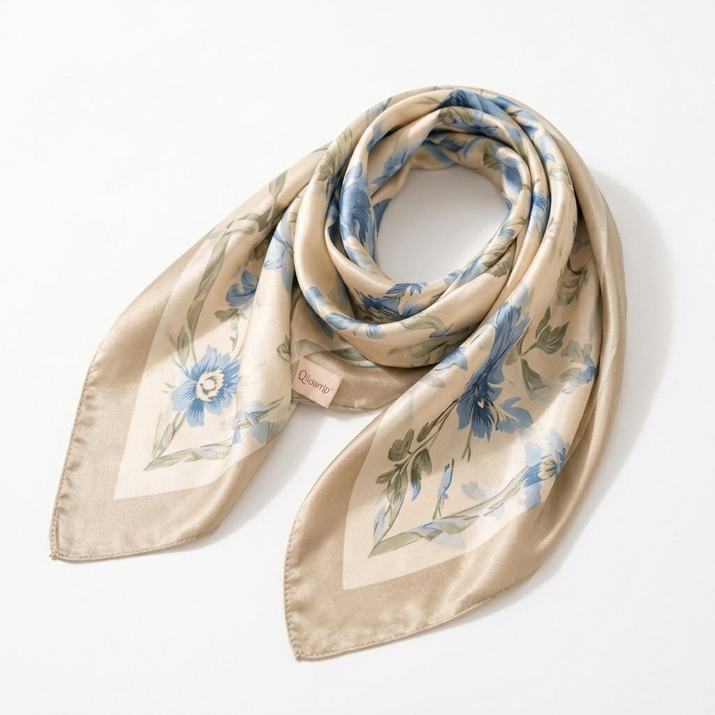 Qlloarrip™ Celeste Satin Square Scarf – Women's Printed Neck Scarf, Hair Wrap & Handbag Accessory