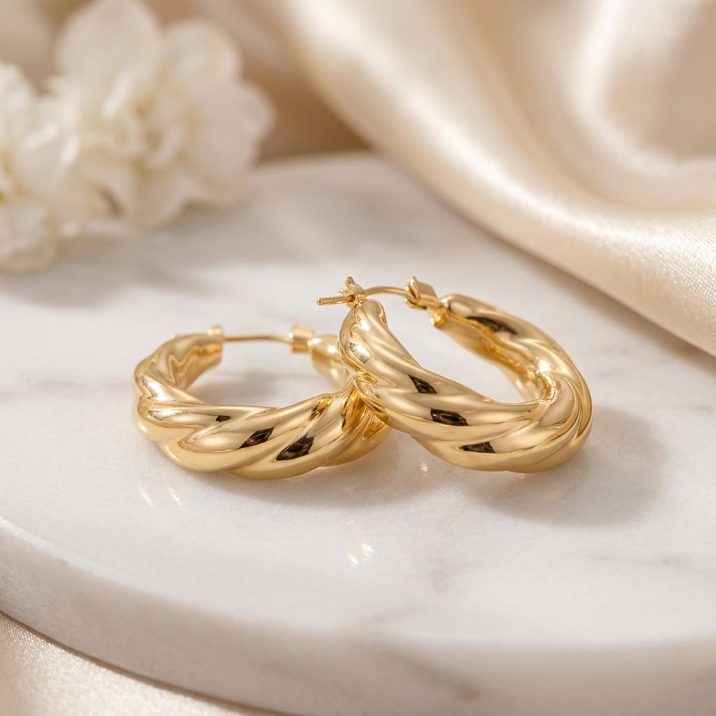 Qlloarrip™ Lumi Sculpted Hoop Earrings – Women's Gold-Tone Lightweight Statement Hoops, Everyday Jewelry