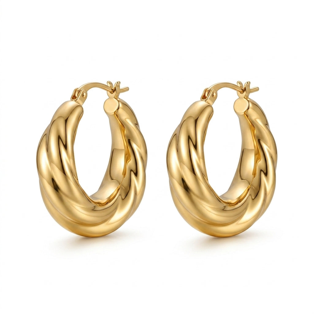 Qlloarrip™ Lumi Sculpted Hoop Earrings – Women's Gold-Tone Lightweight Statement Hoops, Everyday Jewelry