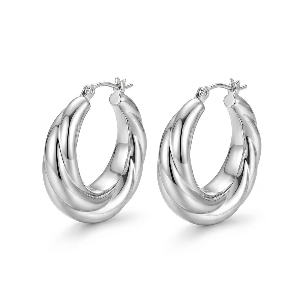 Qlloarrip™ Lumi Sculpted Hoop Earrings – Women's Gold-Tone Lightweight Statement Hoops, Everyday Jewelry