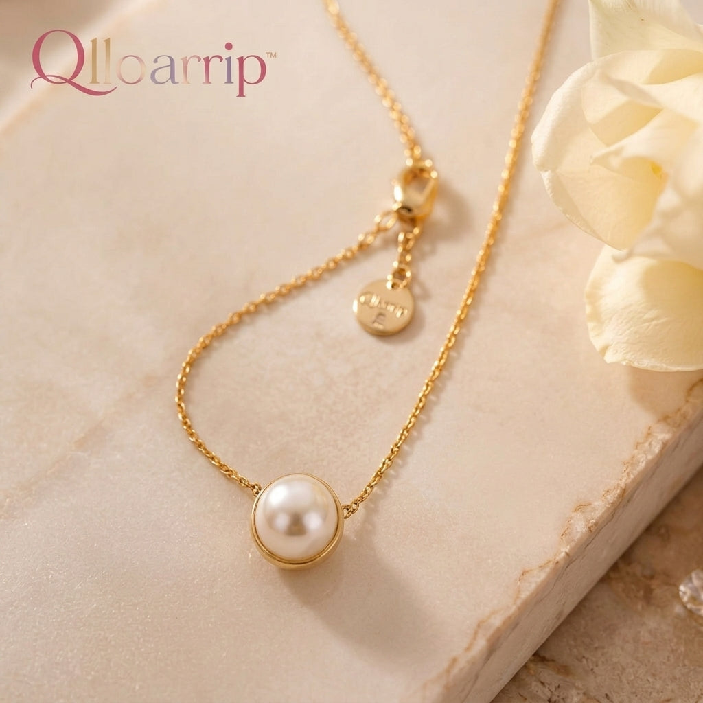 Qlloarrip™ Estelle Pearl Pendant Necklace – Women's Delicate Layering Necklace, Everyday Jewelry