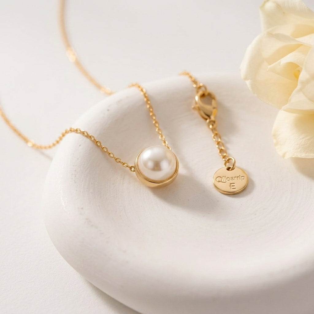 Qlloarrip™ Estelle Pearl Pendant Necklace – Women's Delicate Layering Necklace, Everyday Jewelry