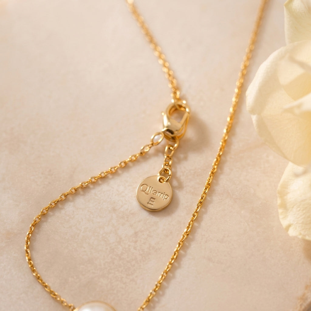 Qlloarrip™ Estelle Pearl Pendant Necklace – Women's Delicate Layering Necklace, Everyday Jewelry