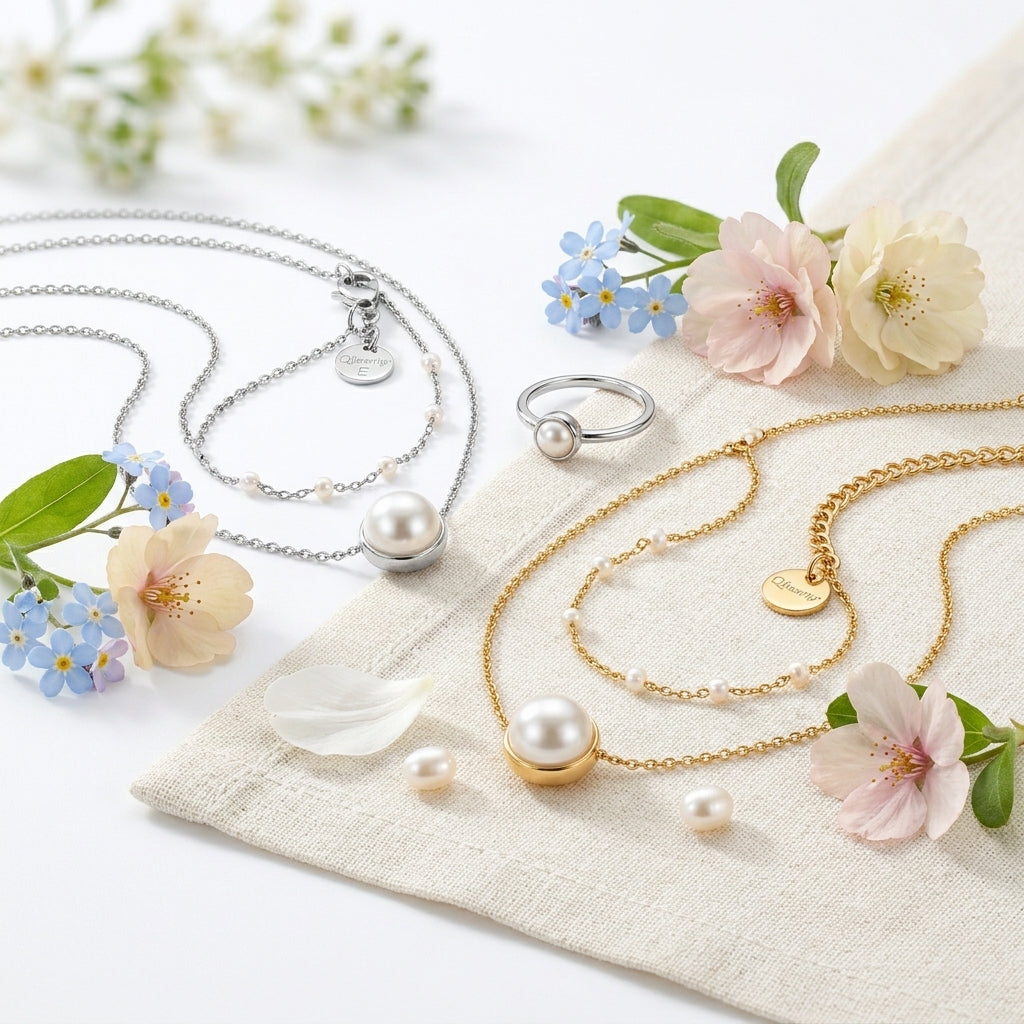 Qlloarrip™ Estelle Pearl Pendant Necklace – Women's Delicate Layering Necklace, Everyday Jewelry