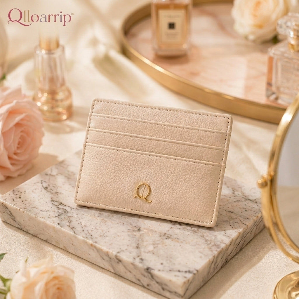 Qlloarrip™ Camille Slim Card Holder – Women's Compact Wallet, Multi-Slot Everyday Card Case