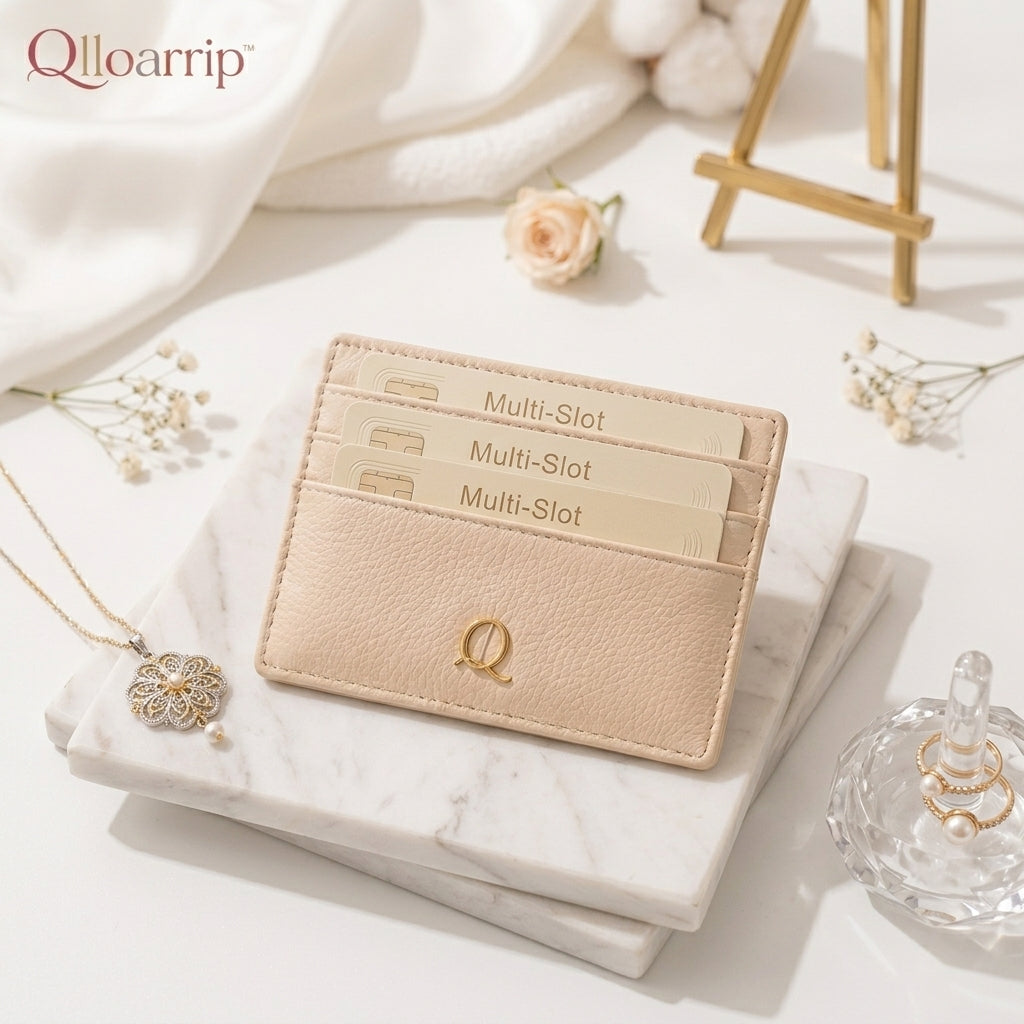 Qlloarrip™ Camille Slim Card Holder – Women's Compact Wallet, Multi-Slot Everyday Card Case